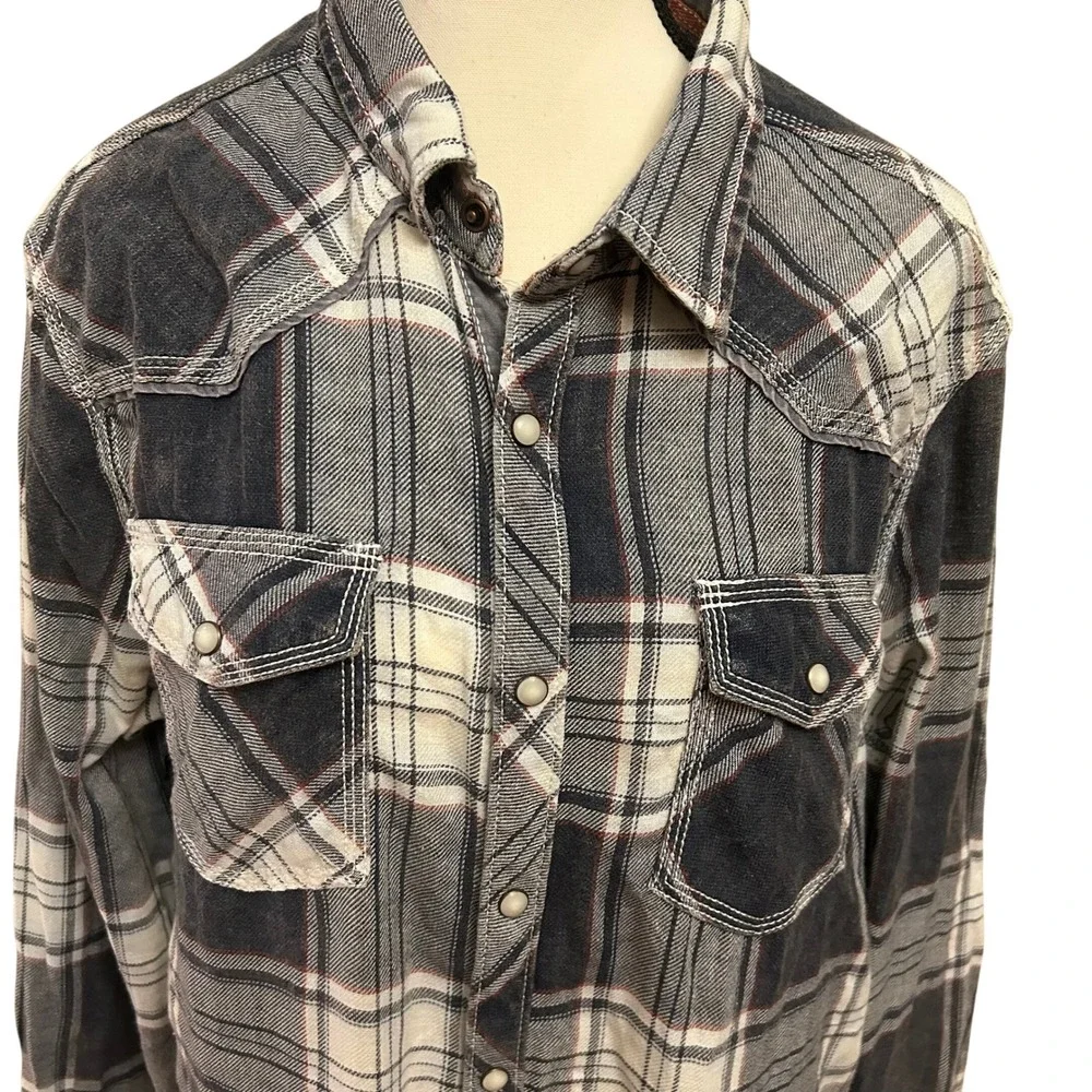 BKE Vintage 1967 Mens Plaid Western Shirt Long Sleeve Standard Fit Large